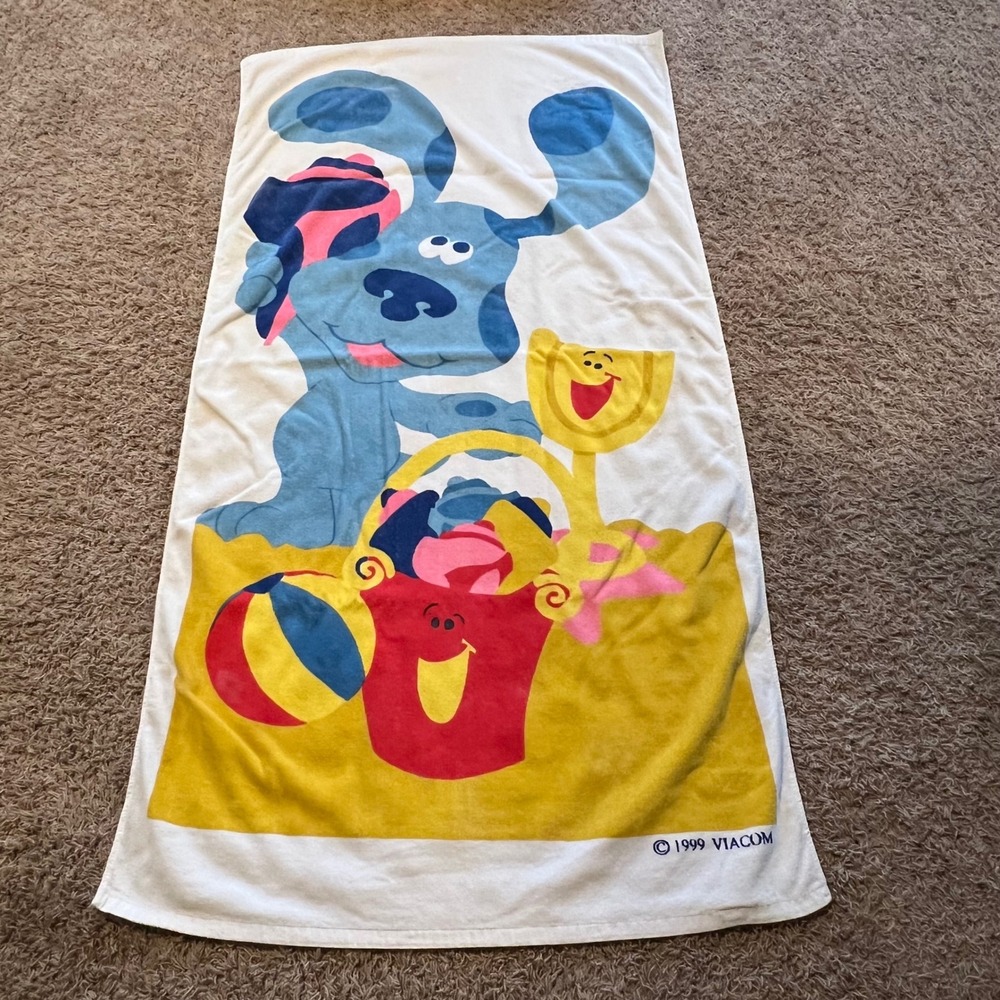 Vintage 1999 Blues Clues Beach Towel Blue Viacom Nick Jr Cotton Terry Cloth